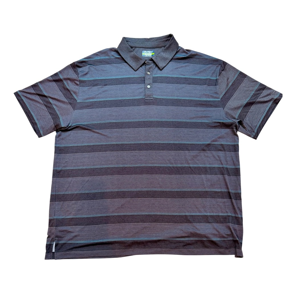 Ben Hogan Mens 3XL Performance Golf Polo Shirt Striped Grey Blue Short Sleeve